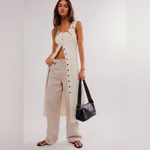 Free People Midi Dress Desert Desire Denim Minimalist Neutral Lagan Look Boho M - Picture 3 of 14